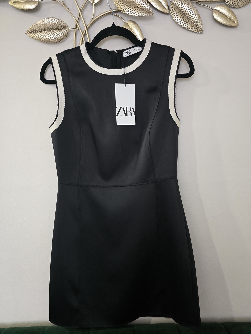 Zara NWR Black Mini Dress with Cream Trim Size S Elegant